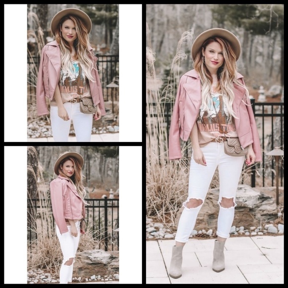 💕HALOGEN💕 Dusty Rose Faux Leather Moto Jacket S - Picture 2 of 7